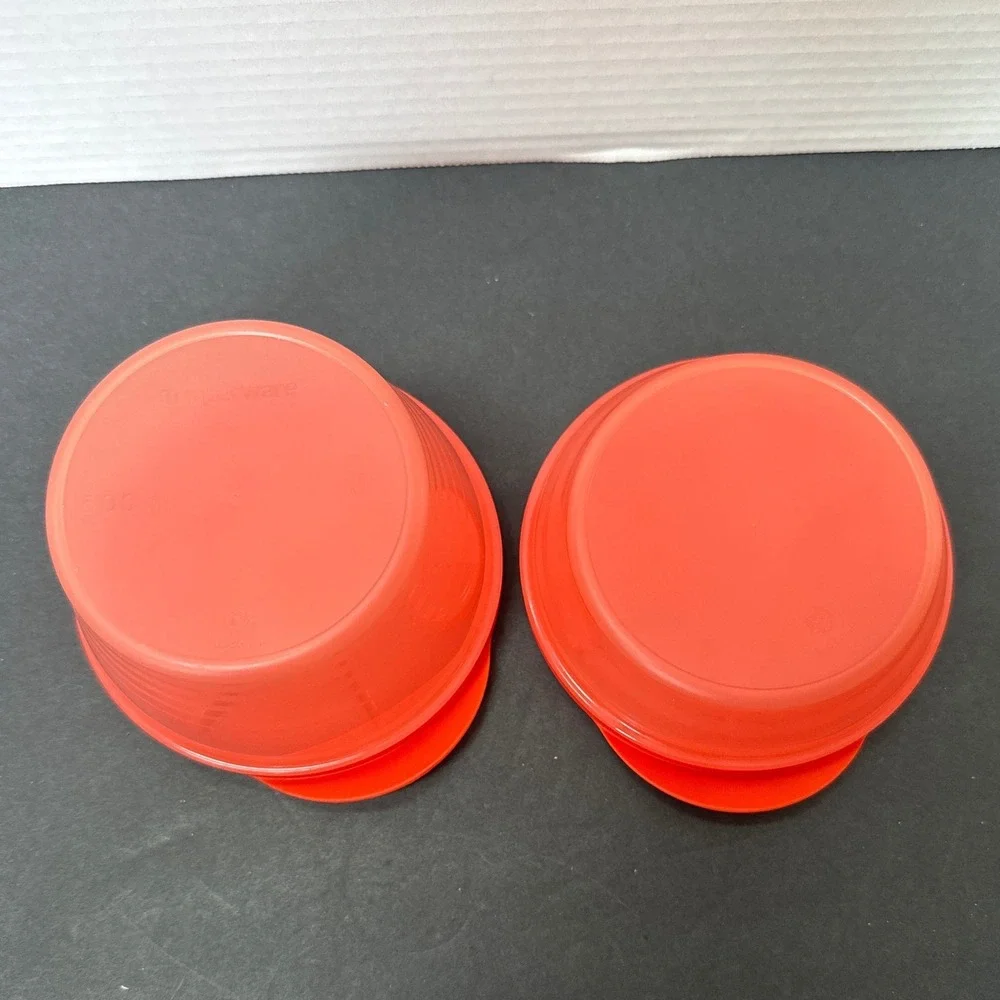 Tupperware FlatOut Collapsible Storage Containers Set of 2 Coral Orange Round